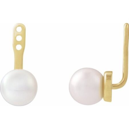 14k Yellow Cultured White Freshwater Pearl Earring Jackets