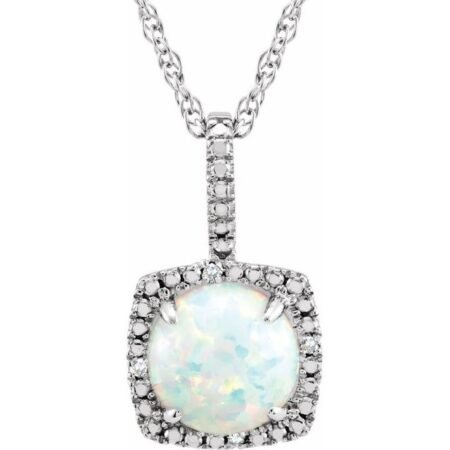 Sterling Silver 7 Mm Lab-grown White Opal & .015 Ctw Natural Diamond 18' Necklace