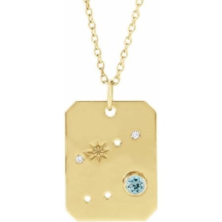 14k Yellow Natural Aquamarine & .01 Ctw Natural Diamond Cancer Constellation 16-18' Necklace