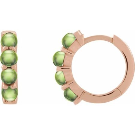 14k Rose Natural Peridot Ccabochon Hinged 14.7 Mm  Hoop Earrings
