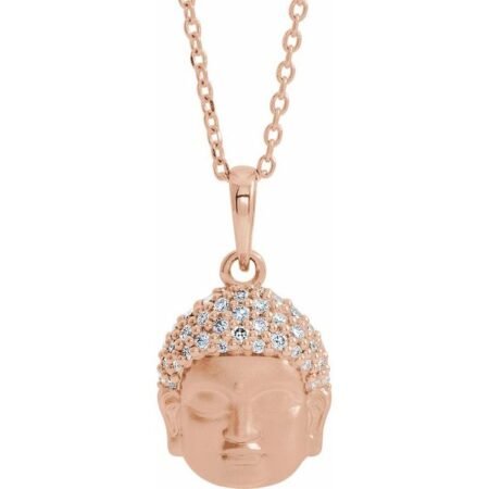 14k Rose 1/8 Ctw Natural Diamond Buddha 16-18' Necklace