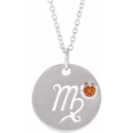 14k White Natural Spessartite Garnet Virgo Zodiac 16-18' Necklace