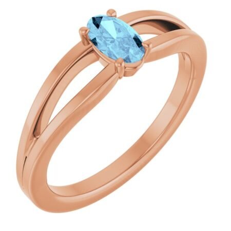 14k Rose Natural Aquamarine Youth Solitaire Ring