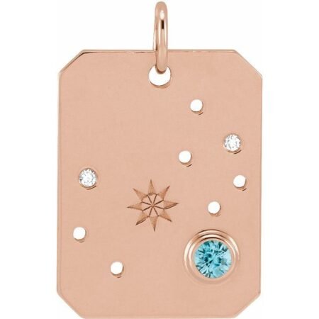 14k Rose Natural Blue Zircon & .01 Ctw Natural Diamond Scorpio Constellation Pendant