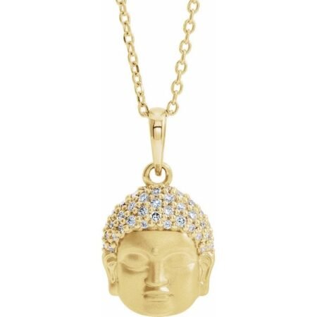 14k Yellow 1/8 Ctw Natural Diamond Buddha 16-18' Necklace