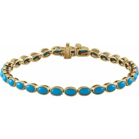 14k Yellow Natural Turquoise Line 7' Bracelet