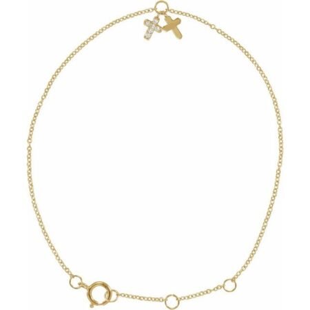 14k Yellow .03 Ctw Natural Diamond Cross 6 1/2-7 1/2' Bracelet
