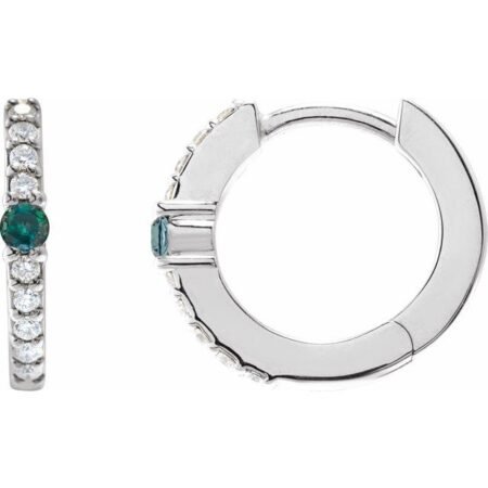 14k White Lab-grown Alexandrite & 1/8 Ctw Natural Diamond 13.6 Mm Hoop Earring