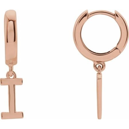 14k Rose Initial I Hinged Huggie Earring