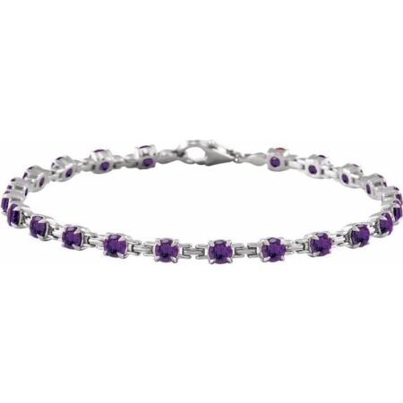 14k White Natural Amethyst 7 1/4' Line Bracelet