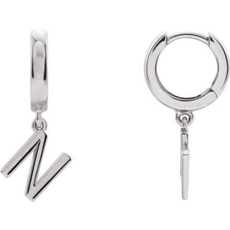 14k White Initial N Hinged Huggie Earring
