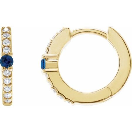 14k Yellow Natural Blue Sapphire & 1/8 Ctw Natural Diamond 13.6 Mm Hoop Earring
