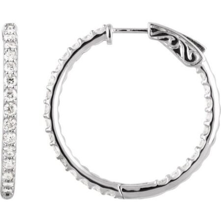 Sterling Silver Imitation White Cubic Zirconia Inside-outside 29.5 Mm Hinged Hoop Earrings
