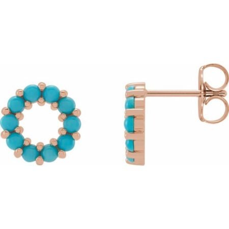 14k Rose Natural Turquoise Cabochon Earrings