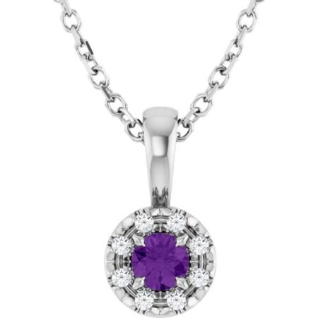 Platinum 3 Mm Natural Amethyst & .03 Ctw Natural Diamond 16-18' Necklace