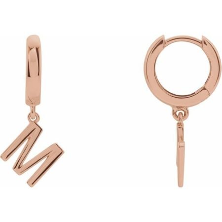 14k Rose Initial M Hinged Huggie Earring