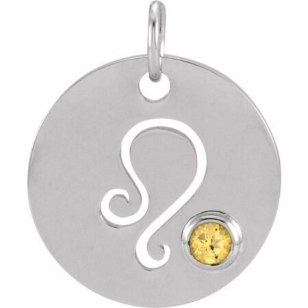 Platinum Natural Citrine Leo Zodiac Pendant
