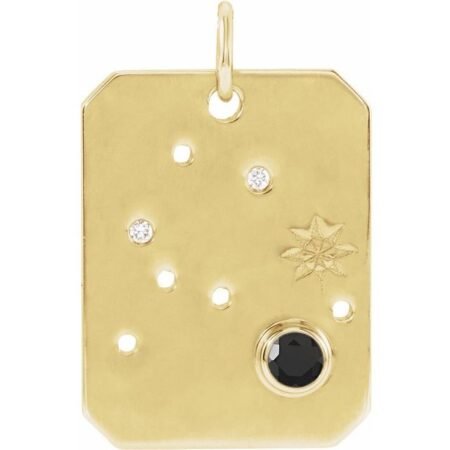 14k Yellow Natural Black Spinel & .01 Ctw Natural Diamond Aquarius Constellation Pendant