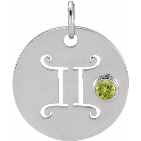 Platinum Natural Peridot Gemini Zodiac Pendant