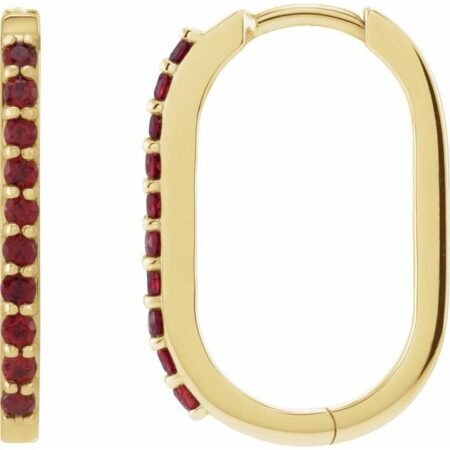 14k Yellow Natural Mozambique Garnet 20 Mm Hoop Earrings