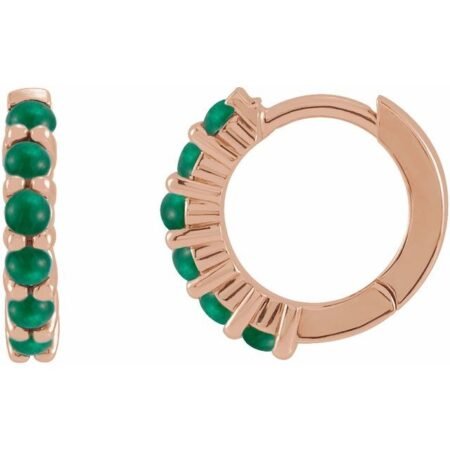 14k Rose Natural Emerald Cabochon Hinged 12.2 Mm Hoop Earring