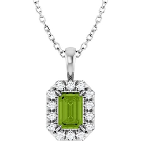 Platinum 6x4 Mm Natural Peridot & 1/5 Ctw Natural Diamond 16-18' Necklace