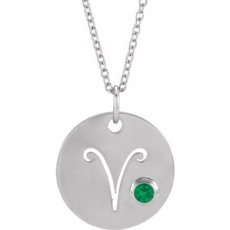 Platinum Natural Emerald Aries Zodiac 16-18' Necklace