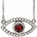 Sterling Silver Natural Mozambique Garnet & Natural White Sapphire Evil Eye 18' Necklace