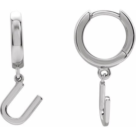Platinum Initial U Hinged Huggie Earring