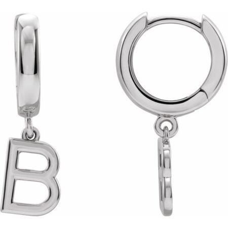 18k White Initial B Hinged Huggie Earring