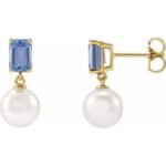14k Yellow Cultured White Akoya Pearl & Natural Tanzanite