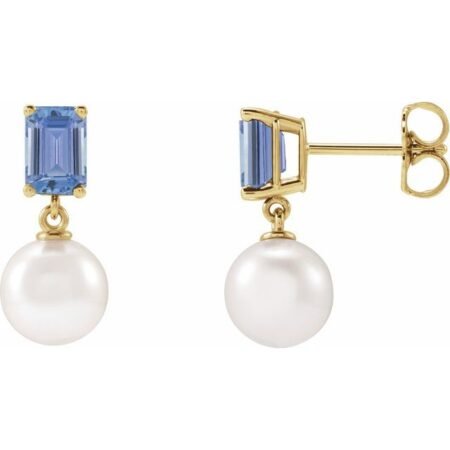 14k Yellow Cultured White Akoya Pearl & Natural Tanzanite