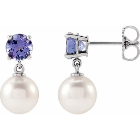 14k White Cultured White Akoya Pearl & Natural Tanzanite