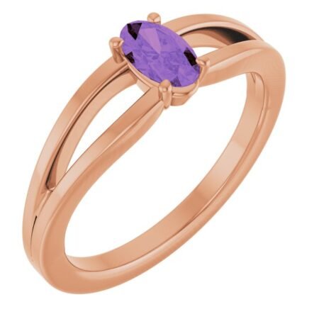 14k Rose Natural Amethyst Youth Solitaire Ring