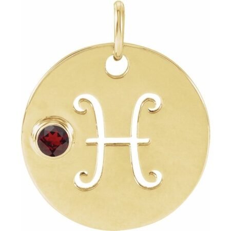 14k Yellow Natural Mozambique Garnet Pisces Zodiac Pendant