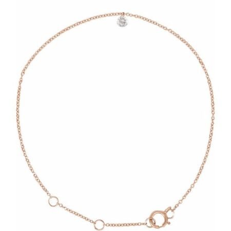 14k Rose 1/6 Ct Drilled Natural Diamond Solitaire 9' Anklet