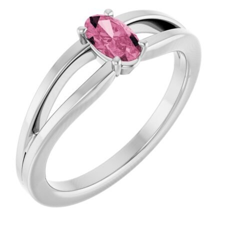14k White Natural Pink Tourmaline Youth Solitaire Ring