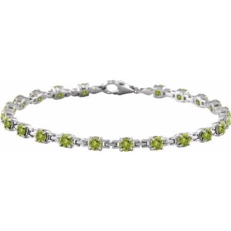14k White Natural Peridot 7 1/4' Line Bracelet