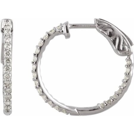 14k White 1/2 Ctw Lab-grown Diamond Inside-outside 19 Mm Hinged Hoop Earrings