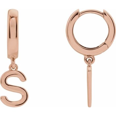 14k Rose Initial S Hinged Huggie Earring