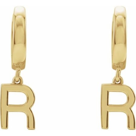 14k Yellow Initial R Hinged Huggie Earring