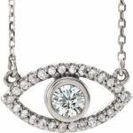 Sterling Silver Natural White Sapphire Evil Eye 18' Necklace