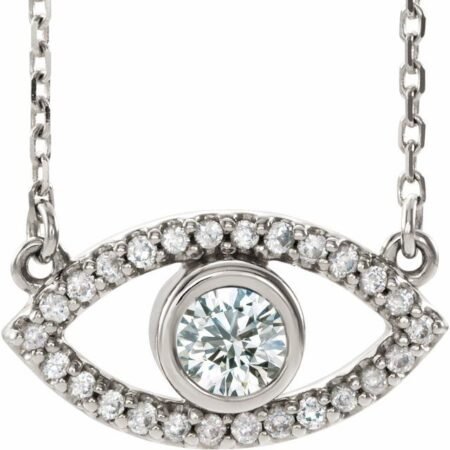 Sterling Silver Natural White Sapphire Evil Eye 18' Necklace
