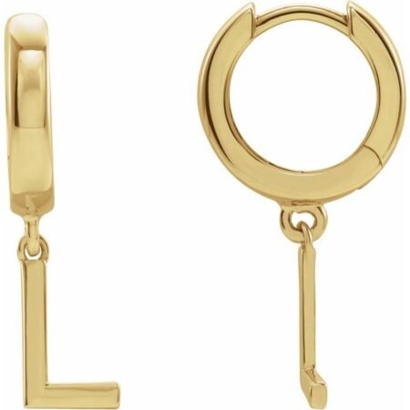 18k Yellow Initial L Hinged Huggie Earring