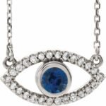 Sterling Silver Lab-grown Blue Sapphire & Natural White Sapphire Evil Eye 18' Necklace