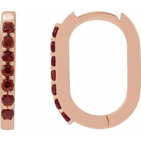 14k Rose Natural Mozambique Garnet 14 Mm Hoop Earrings
