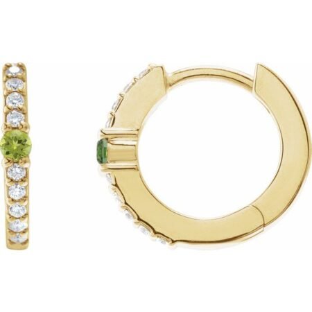 14k Yellow Natural Peridot & 1/8 Ctw Natural Diamond 13.6 Mm Hoop Earring