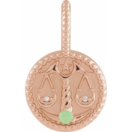 14k Rose Natural Green Chrysoprase & .005 Ctw Natural Diamond Libra Charm/pendant