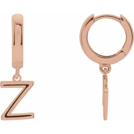 14k Rose Initial Z Hinged Huggie Earring