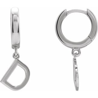 18k White Initial D Hinged Huggie Earring